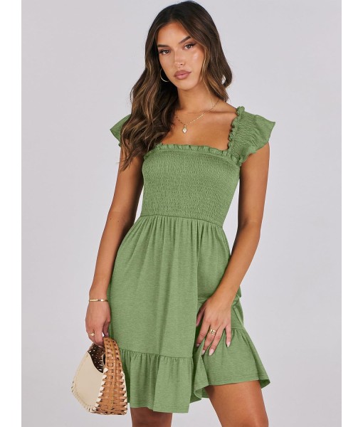 ANRABESS Women's Summer Casual Sleeveless Square Neck Dress 2025 Smocked Ruffle Backless Boho Beach Cute Teen Short Sundress