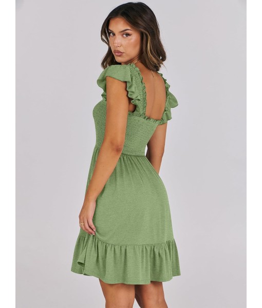 ANRABESS Women's Summer Casual Sleeveless Square Neck Dress 2025 Smocked Ruffle Backless Boho Beach Cute Teen Short Sundress