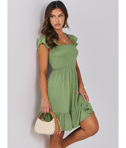 ANRABESS Women's Summer Casual Sleeveless Square Neck Dress 2025 Smocked Ruffle Backless Boho Beach Cute Teen Short Sundress