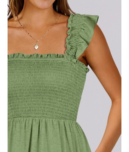 ANRABESS Women's Summer Casual Sleeveless Square Neck Dress 2025 Smocked Ruffle Backless Boho Beach Cute Teen Short Sundress
