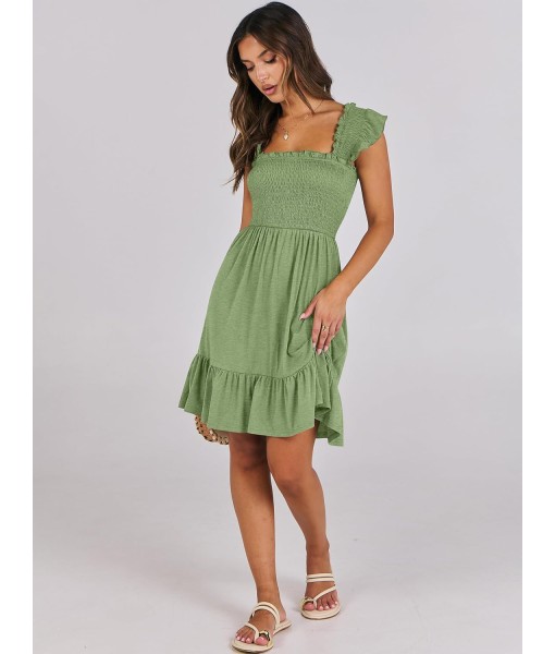 ANRABESS Women's Summer Casual Sleeveless Square Neck Dress 2025 Smocked Ruffle Backless Boho Beach Cute Teen Short Sundress