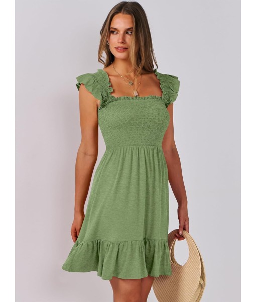 ANRABESS Women's Summer Casual Sleeveless Square Neck Dress 2025 Smocked Ruffle Backless Boho Beach Cute Teen Short Sundress