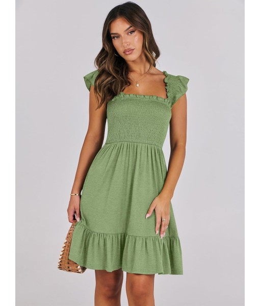 ANRABESS Women's Summer Casual Sleeveless Square Neck Dress 2025 Smocked Ruffle Backless Boho Beach Cute Teen Short Sundress