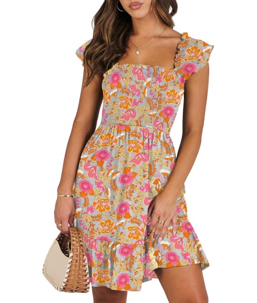 ANRABESS Women's Summer Casual Sleeveless Square Neck Dress 2025 Smocked Ruffle Backless Boho Beach Cute Teen Short Sundress