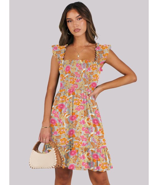 ANRABESS Women's Summer Casual Sleeveless Square Neck Dress 2025 Smocked Ruffle Backless Boho Beach Cute Teen Short Sundress