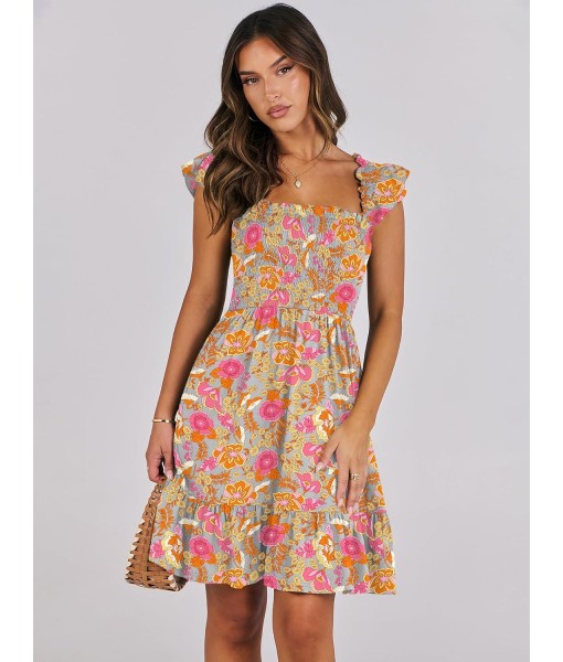 ANRABESS Women's Summer Casual Sleeveless Square Neck Dress 2025 Smocked Ruffle Backless Boho Beach Cute Teen Short Sundress
