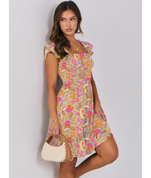 ANRABESS Women's Summer Casual Sleeveless Square Neck Dress 2025 Smocked Ruffle Backless Boho Beach Cute Teen Short Sundress