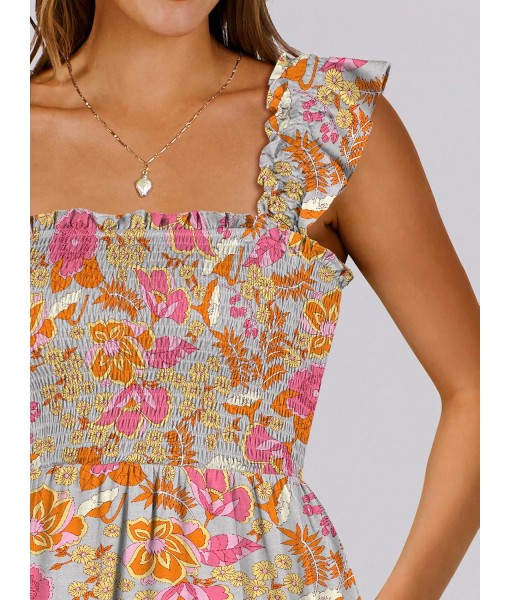 ANRABESS Women's Summer Casual Sleeveless Square Neck Dress 2025 Smocked Ruffle Backless Boho Beach Cute Teen Short Sundress
