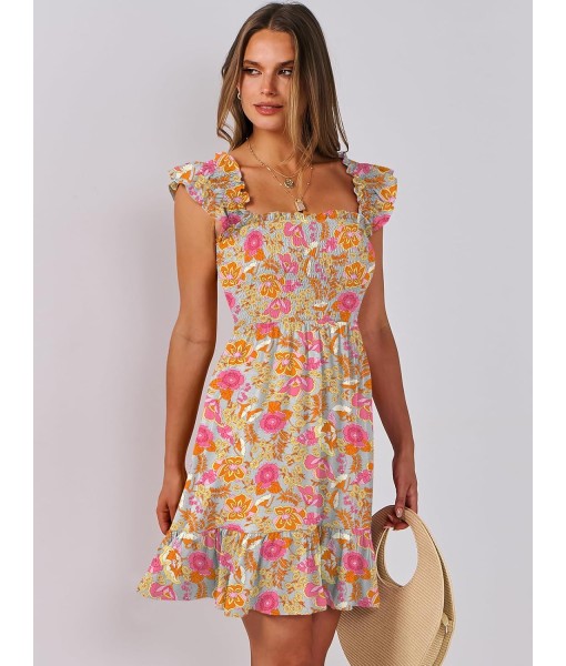 ANRABESS Women's Summer Casual Sleeveless Square Neck Dress 2025 Smocked Ruffle Backless Boho Beach Cute Teen Short Sundress