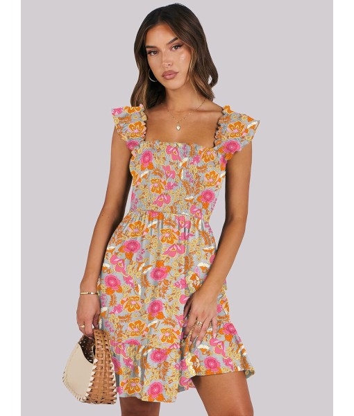 ANRABESS Women's Summer Casual Sleeveless Square Neck Dress 2025 Smocked Ruffle Backless Boho Beach Cute Teen Short Sundress