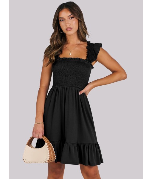 ANRABESS Women's Summer Casual Sleeveless Square Neck Dress 2025 Smocked Ruffle Backless Boho Beach Cute Teen Short Sundress