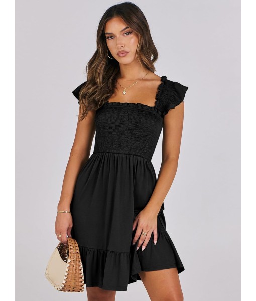 ANRABESS Women's Summer Casual Sleeveless Square Neck Dress 2025 Smocked Ruffle Backless Boho Beach Cute Teen Short Sundress