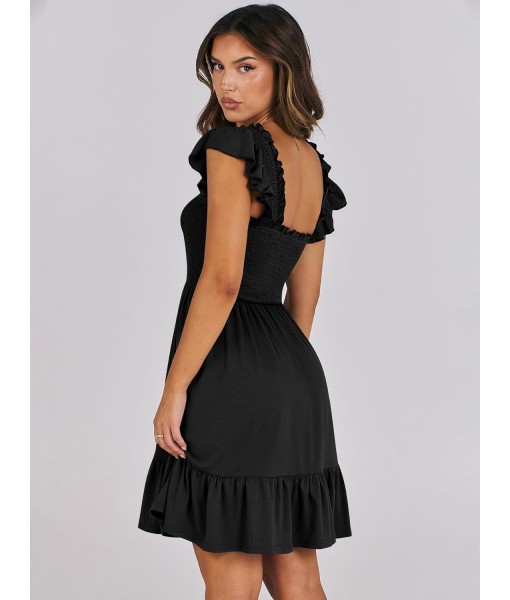 ANRABESS Women's Summer Casual Sleeveless Square Neck Dress 2025 Smocked Ruffle Backless Boho Beach Cute Teen Short Sundress