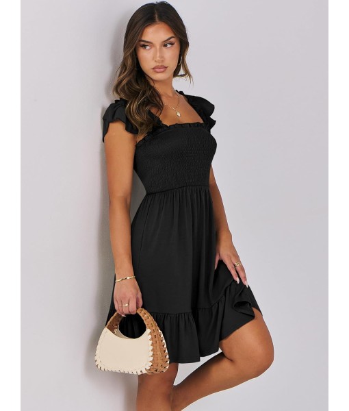 ANRABESS Women's Summer Casual Sleeveless Square Neck Dress 2025 Smocked Ruffle Backless Boho Beach Cute Teen Short Sundress