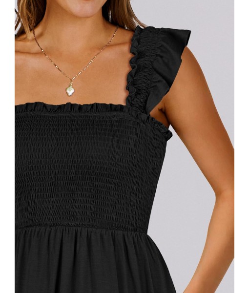 ANRABESS Women's Summer Casual Sleeveless Square Neck Dress 2025 Smocked Ruffle Backless Boho Beach Cute Teen Short Sundress