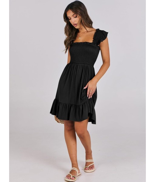 ANRABESS Women's Summer Casual Sleeveless Square Neck Dress 2025 Smocked Ruffle Backless Boho Beach Cute Teen Short Sundress