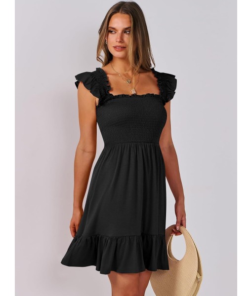 ANRABESS Women's Summer Casual Sleeveless Square Neck Dress 2025 Smocked Ruffle Backless Boho Beach Cute Teen Short Sundress