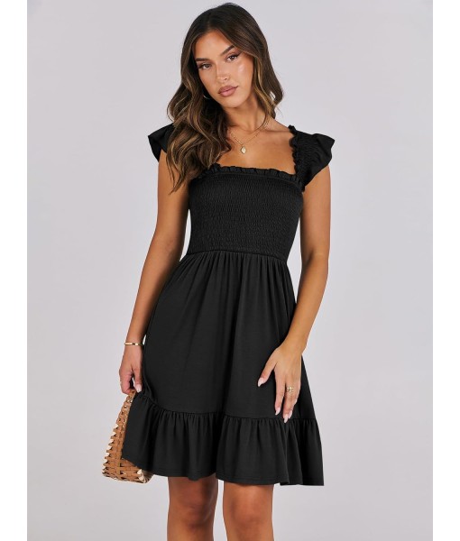 ANRABESS Women's Summer Casual Sleeveless Square Neck Dress 2025 Smocked Ruffle Backless Boho Beach Cute Teen Short Sundress