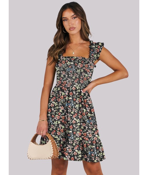 ANRABESS Women's Summer Casual Sleeveless Square Neck Dress 2025 Smocked Ruffle Backless Boho Beach Cute Teen Short Sundress