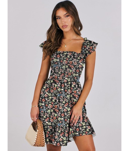 ANRABESS Women's Summer Casual Sleeveless Square Neck Dress 2025 Smocked Ruffle Backless Boho Beach Cute Teen Short Sundress