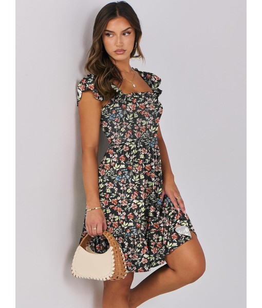 ANRABESS Women's Summer Casual Sleeveless Square Neck Dress 2025 Smocked Ruffle Backless Boho Beach Cute Teen Short Sundress