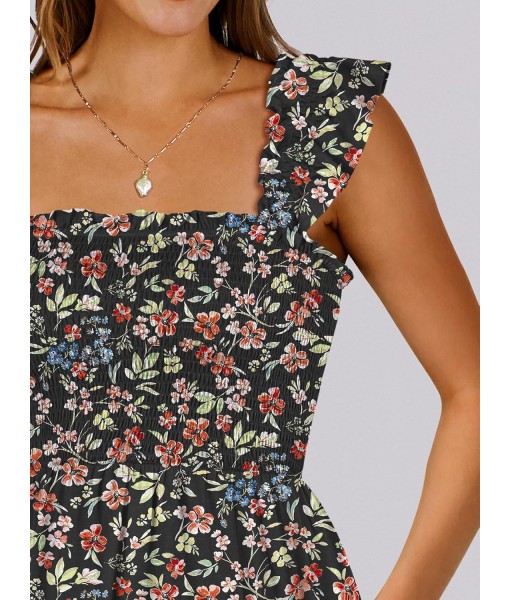 ANRABESS Women's Summer Casual Sleeveless Square Neck Dress 2025 Smocked Ruffle Backless Boho Beach Cute Teen Short Sundress