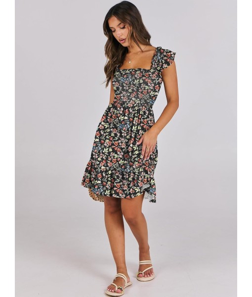 ANRABESS Women's Summer Casual Sleeveless Square Neck Dress 2025 Smocked Ruffle Backless Boho Beach Cute Teen Short Sundress
