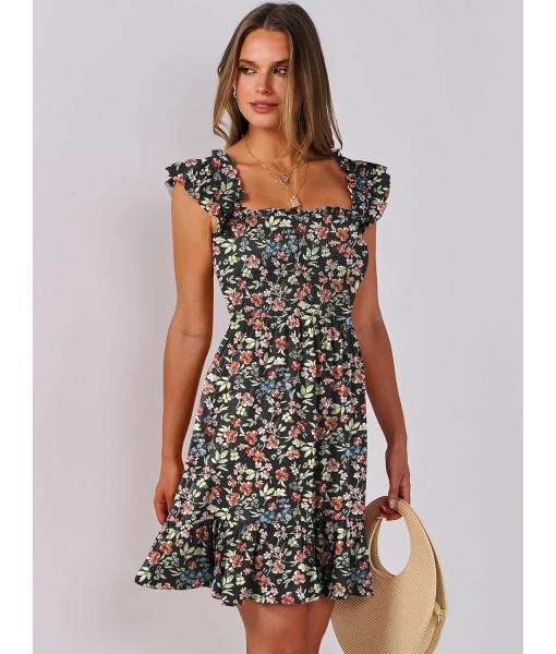 ANRABESS Women's Summer Casual Sleeveless Square Neck Dress 2025 Smocked Ruffle Backless Boho Beach Cute Teen Short Sundress
