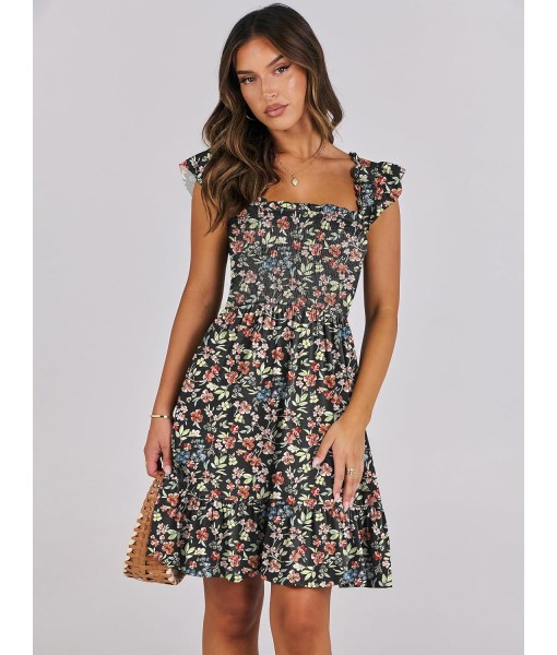 ANRABESS Women's Summer Casual Sleeveless Square Neck Dress 2025 Smocked Ruffle Backless Boho Beach Cute Teen Short Sundress