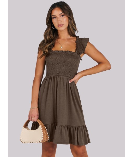 ANRABESS Women's Summer Casual Sleeveless Square Neck Dress 2025 Smocked Ruffle Backless Boho Beach Cute Teen Short Sundress