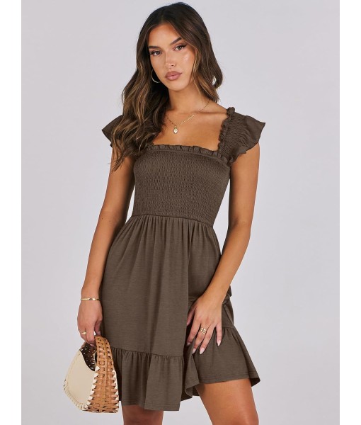 ANRABESS Women's Summer Casual Sleeveless Square Neck Dress 2025 Smocked Ruffle Backless Boho Beach Cute Teen Short Sundress