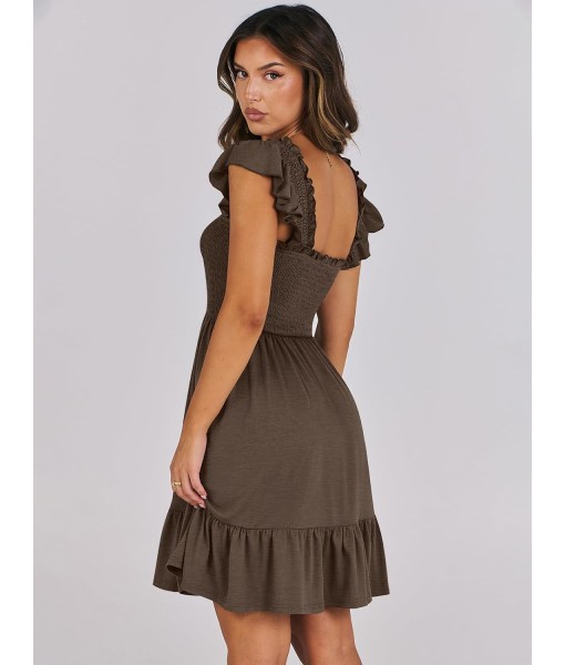 ANRABESS Women's Summer Casual Sleeveless Square Neck Dress 2025 Smocked Ruffle Backless Boho Beach Cute Teen Short Sundress