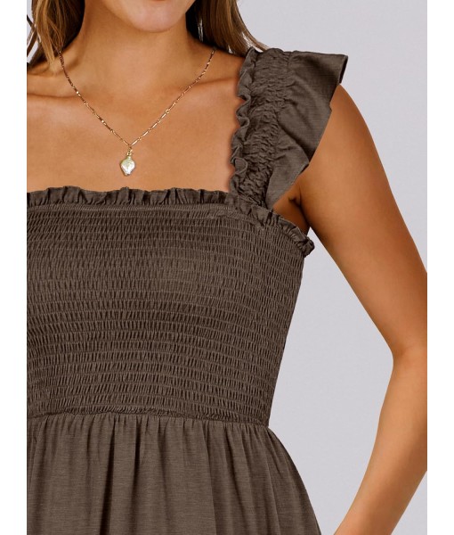 ANRABESS Women's Summer Casual Sleeveless Square Neck Dress 2025 Smocked Ruffle Backless Boho Beach Cute Teen Short Sundress