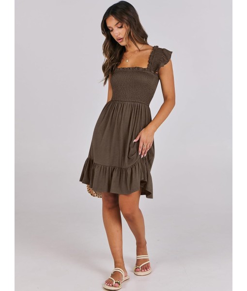 ANRABESS Women's Summer Casual Sleeveless Square Neck Dress 2025 Smocked Ruffle Backless Boho Beach Cute Teen Short Sundress