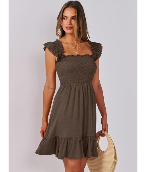 ANRABESS Women's Summer Casual Sleeveless Square Neck Dress 2025 Smocked Ruffle Backless Boho Beach Cute Teen Short Sundress