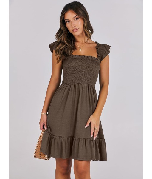 ANRABESS Women's Summer Casual Sleeveless Square Neck Dress 2025 Smocked Ruffle Backless Boho Beach Cute Teen Short Sundress