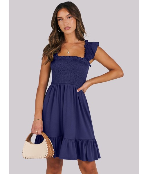 ANRABESS Women's Summer Casual Sleeveless Square Neck Dress 2025 Smocked Ruffle Backless Boho Beach Cute Teen Short Sundress