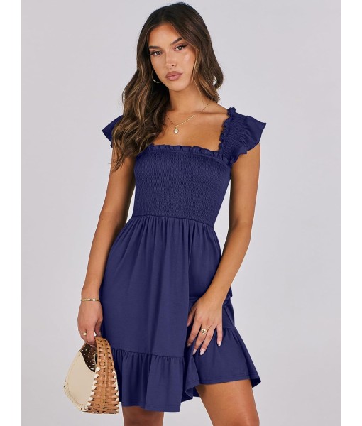 ANRABESS Women's Summer Casual Sleeveless Square Neck Dress 2025 Smocked Ruffle Backless Boho Beach Cute Teen Short Sundress