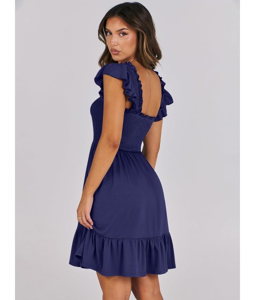 ANRABESS Women's Summer Casual Sleeveless Square Neck Dress 2025 Smocked Ruffle Backless Boho Beach Cute Teen Short Sundress