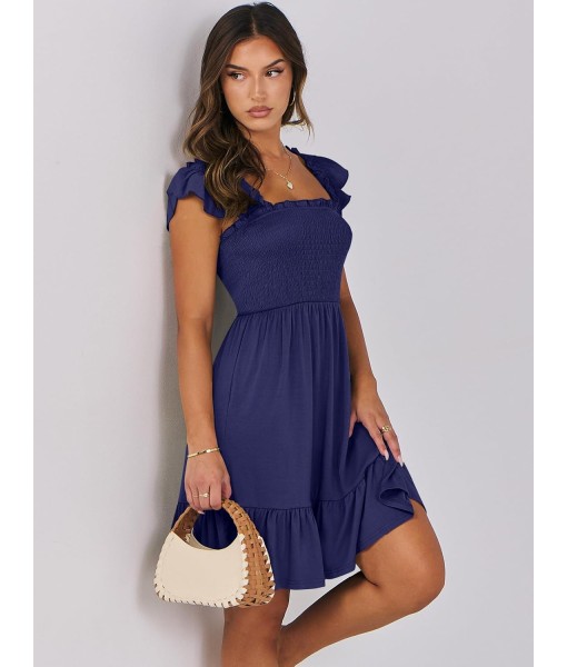 ANRABESS Women's Summer Casual Sleeveless Square Neck Dress 2025 Smocked Ruffle Backless Boho Beach Cute Teen Short Sundress