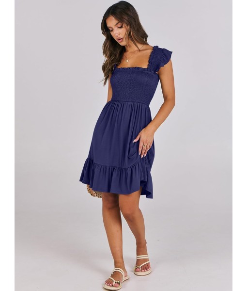 ANRABESS Women's Summer Casual Sleeveless Square Neck Dress 2025 Smocked Ruffle Backless Boho Beach Cute Teen Short Sundress