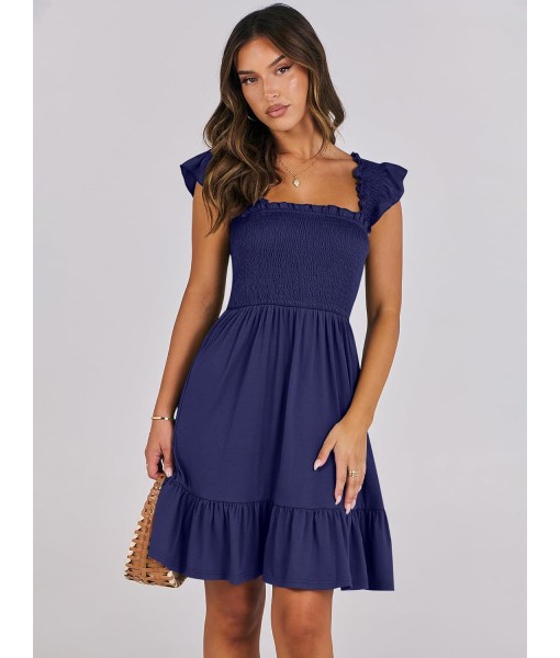 ANRABESS Women's Summer Casual Sleeveless Square Neck Dress 2025 Smocked Ruffle Backless Boho Beach Cute Teen Short Sundress
