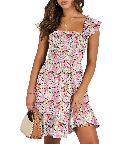 ANRABESS Women's Summer Casual Sleeveless Square Neck Dress 2025 Smocked Ruffle Backless Boho Beach Cute Teen Short Sundress