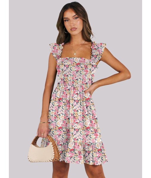 ANRABESS Women's Summer Casual Sleeveless Square Neck Dress 2025 Smocked Ruffle Backless Boho Beach Cute Teen Short Sundress