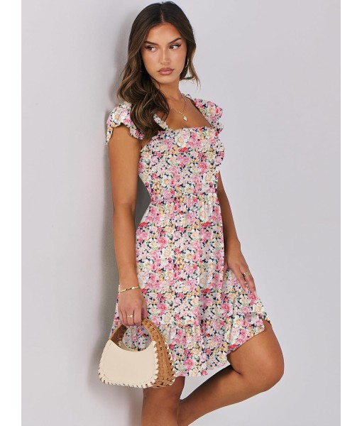 ANRABESS Women's Summer Casual Sleeveless Square Neck Dress 2025 Smocked Ruffle Backless Boho Beach Cute Teen Short Sundress
