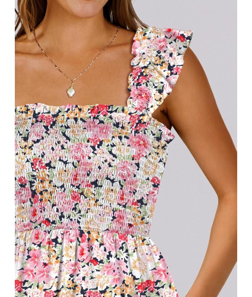 ANRABESS Women's Summer Casual Sleeveless Square Neck Dress 2025 Smocked Ruffle Backless Boho Beach Cute Teen Short Sundress