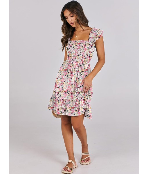 ANRABESS Women's Summer Casual Sleeveless Square Neck Dress 2025 Smocked Ruffle Backless Boho Beach Cute Teen Short Sundress