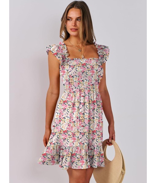 ANRABESS Women's Summer Casual Sleeveless Square Neck Dress 2025 Smocked Ruffle Backless Boho Beach Cute Teen Short Sundress