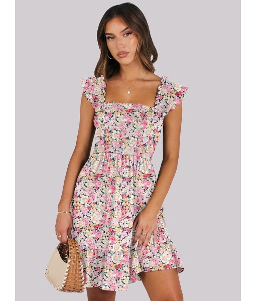 ANRABESS Women's Summer Casual Sleeveless Square Neck Dress 2025 Smocked Ruffle Backless Boho Beach Cute Teen Short Sundress