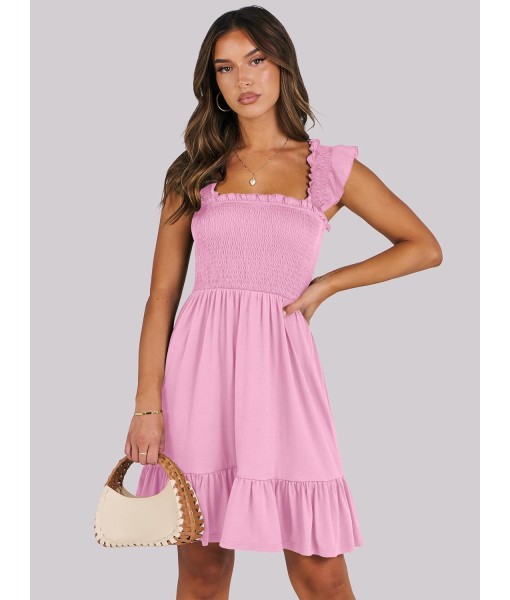 ANRABESS Women's Summer Casual Sleeveless Square Neck Dress 2025 Smocked Ruffle Backless Boho Beach Cute Teen Short Sundress